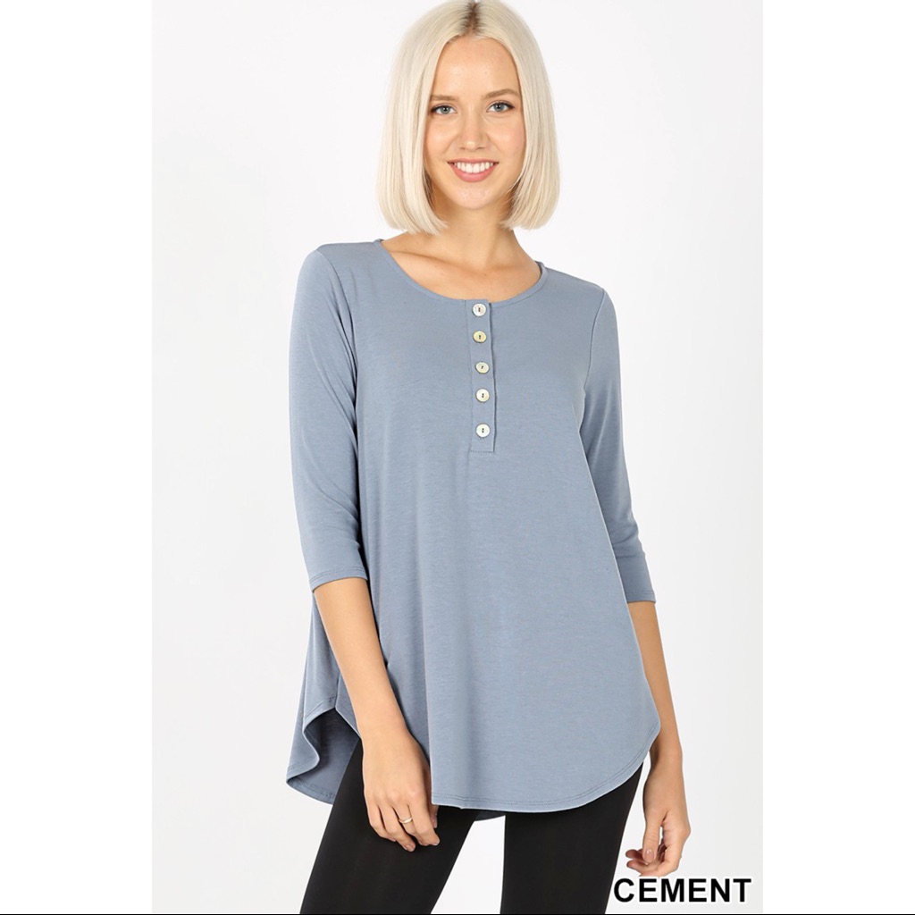 Clair Shell Button Top - Cement